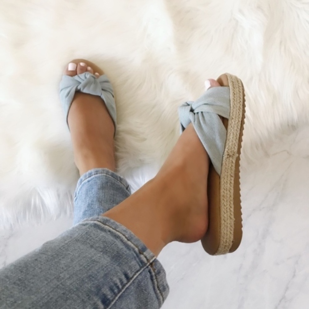 Blue Denim Tie Knot Espadrille Sandal - Picture 2 of 3